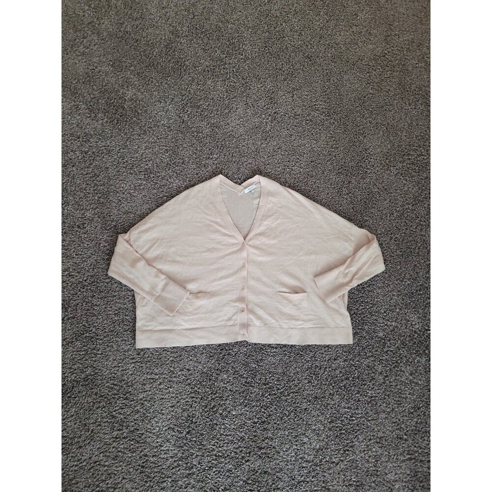 Reiss Boxy V Neck Wool Alpaca Button Cardigan Wmn L Long Sleeve Pink Pockets